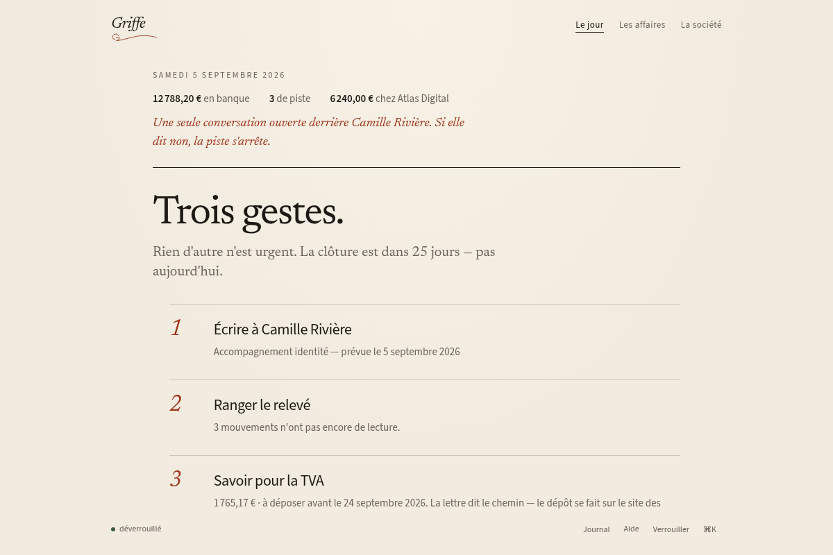 Le jour dans Griffe : la banque, la piste, trois gestes pour ce matin.